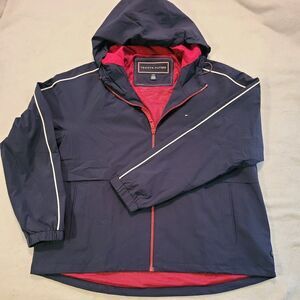 Tommy Hilfiger Windbreaker Blue Jacket, Lightweight Hooded, Women’s Size Large